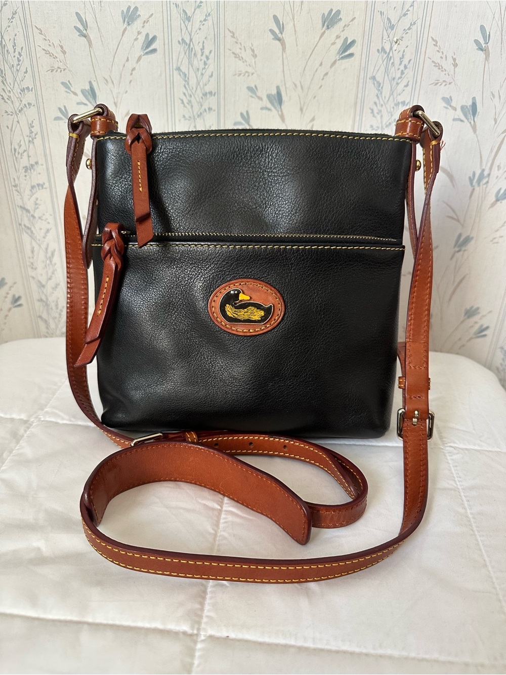 Dooney & Bourke Black Leather Crossbody with Brown Trim